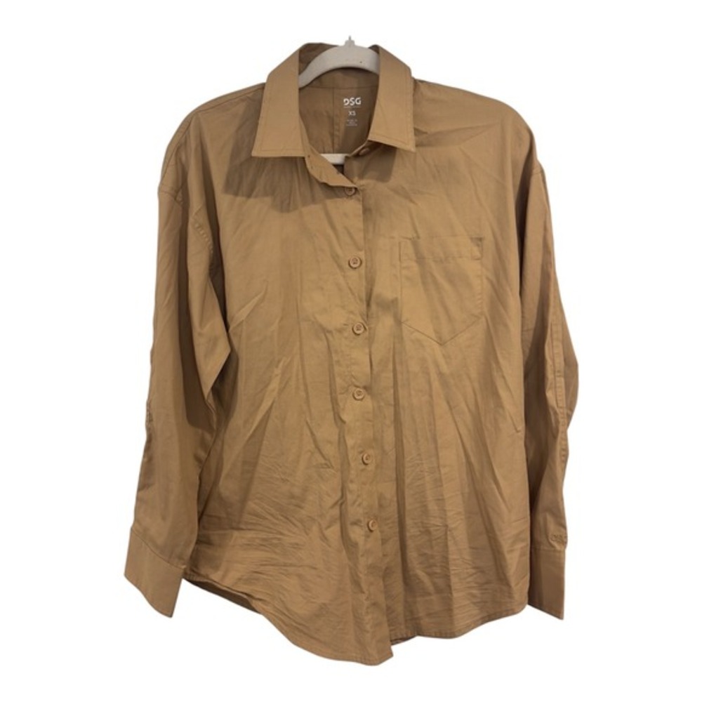 DSG Twitch + Allison Womens XS Tan Khaki 100% Cotton Oversized Button Down Shirt